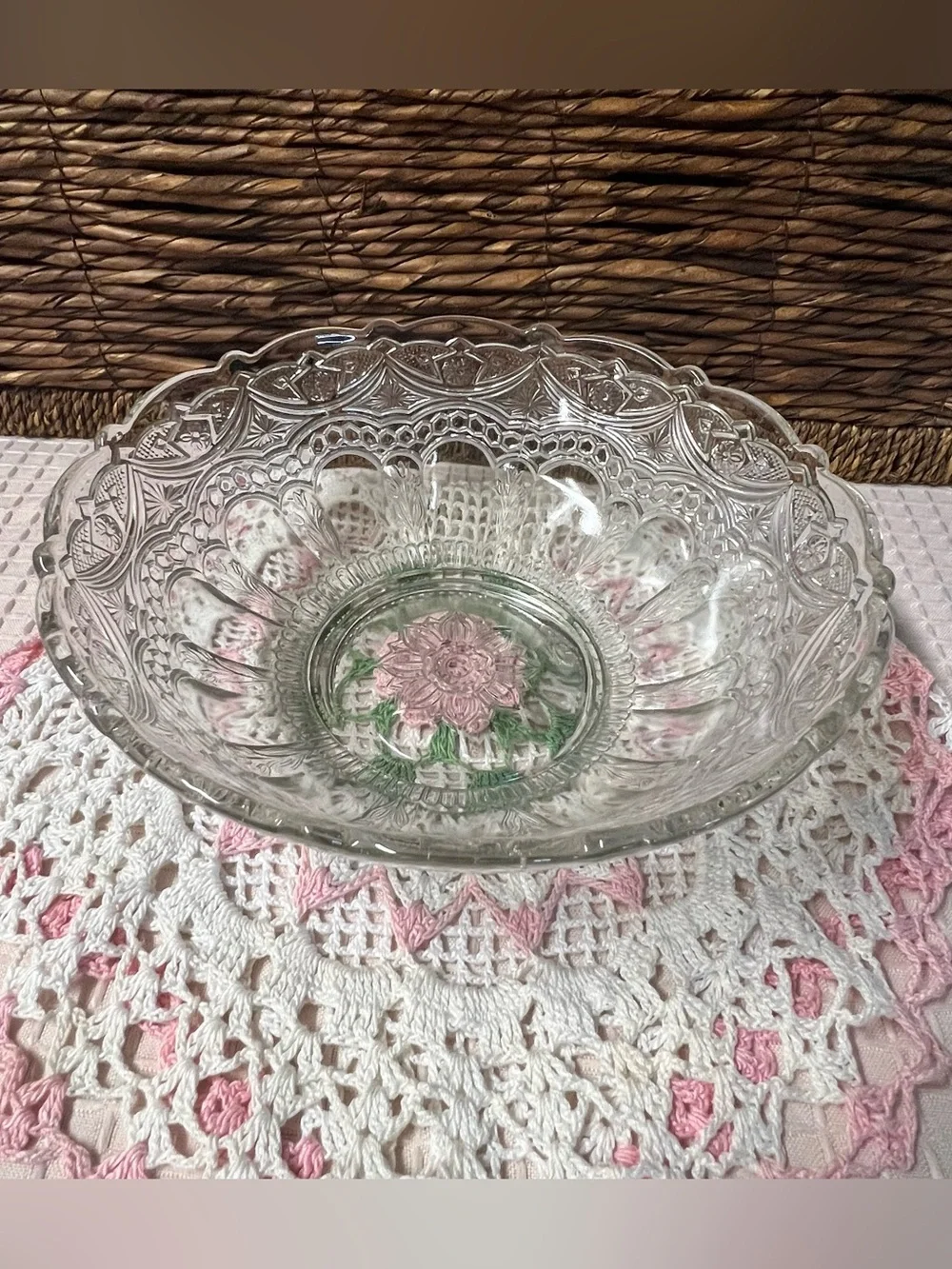 Vintage EAPG Clear Glass Fruit or Serving  Bowl Elegant Starburst Arches Pattern